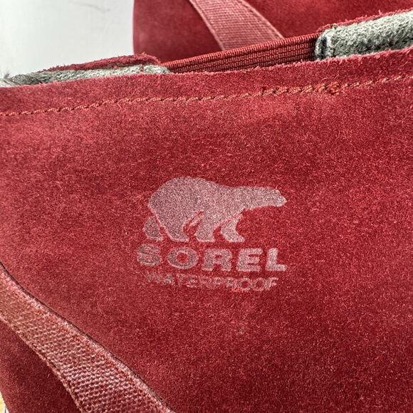 Ladies Sorel Cozy Short Waterproof Booties 40.5/9.5 Red Suede Pull On Boots - Picture 2 of 8